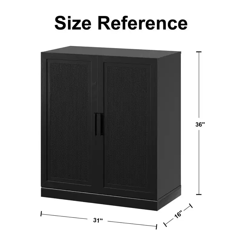 36x31x16 Rattan Wood Accent Cabinet with Adjustable Shelf Storage Cabinet, Black