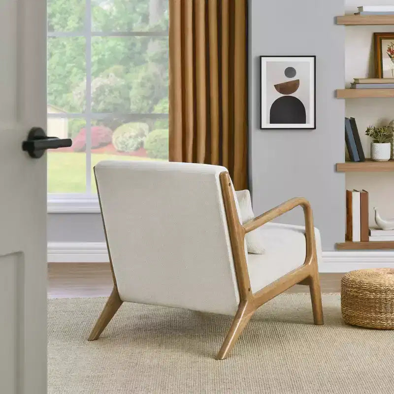 Mid-Century Modern Accent Chair with Removable Lumbar Pillow - 8.25" Cushion, 105° Recline, Chenille Upholstery, Solid Wood Legs