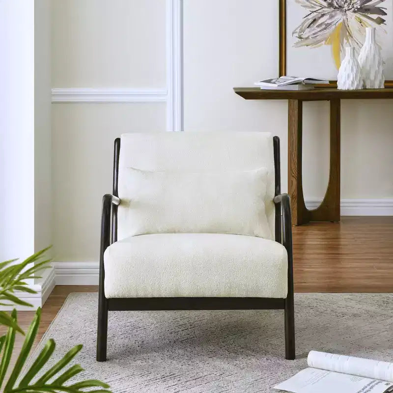 Mid-Century Modern Accent Chair with Removable Lumbar Pillow - 8.25" Cushion, 105° Recline, Chenille Upholstery, Solid Wood Legs