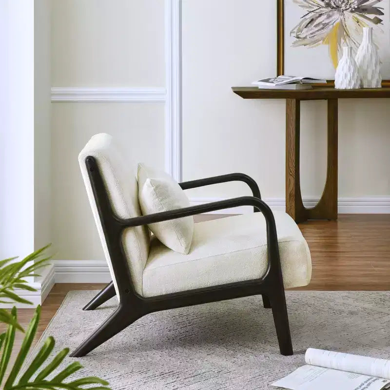 Mid-Century Modern Accent Chair with Removable Lumbar Pillow - 8.25" Cushion, 105° Recline, Chenille Upholstery, Solid Wood Legs