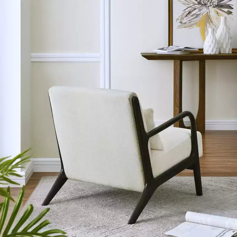 Mid-Century Modern Accent Chair with Removable Lumbar Pillow - 8.25" Cushion, 105° Recline, Chenille Upholstery, Solid Wood Legs