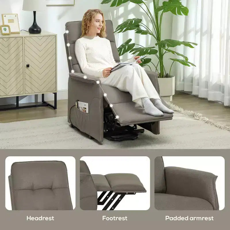 Power Lift Recliner Chair, Electric Reclining Chair with Remote, Side Pockets, Pocket Spring, Tufted Back, Quick Assembly