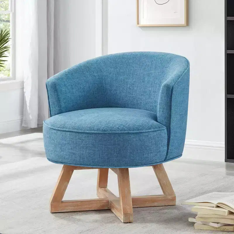 360 Swivel Linen Lounge Chair - Rubberwood Cross Base, Foam Fill, 300 lb Capacity, 29"H x 27"W x 26"D