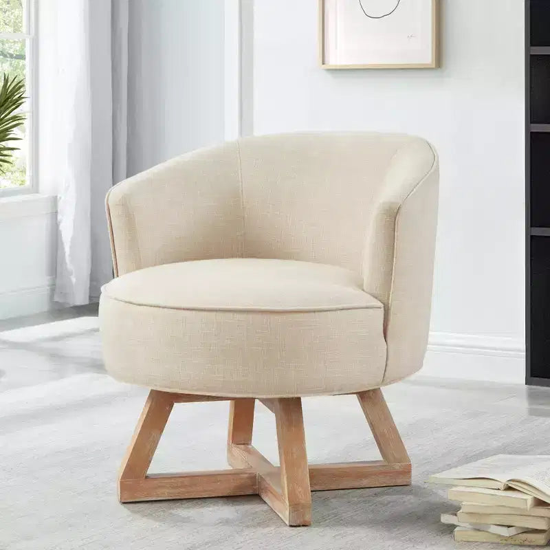 360 Swivel Linen Lounge Chair - Rubberwood Cross Base, Foam Fill, 300 lb Capacity, 29"H x 27"W x 26"D