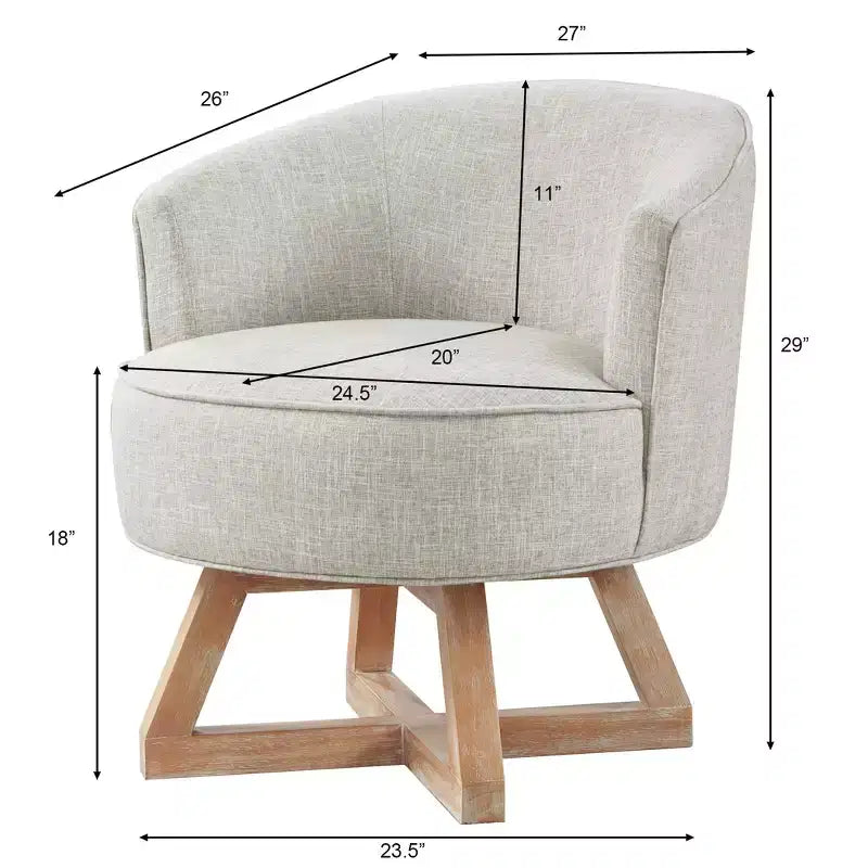 360 Swivel Linen Lounge Chair - Rubberwood Cross Base, Foam Fill, 300 lb Capacity, 29"H x 27"W x 26"D