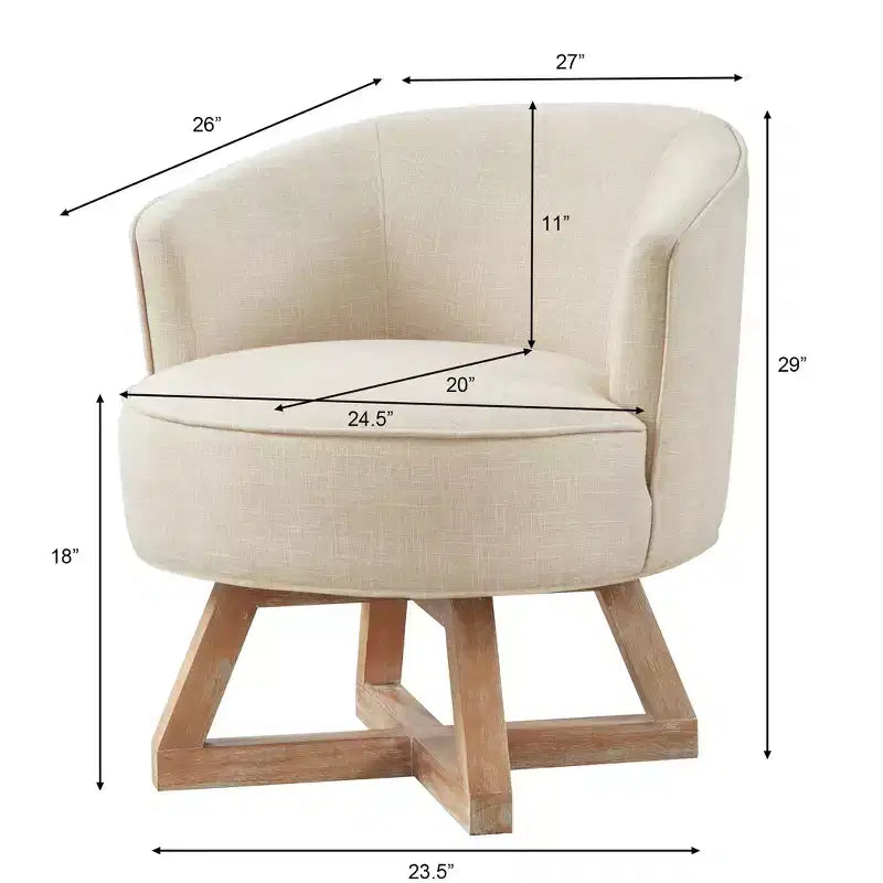 360 Swivel Linen Lounge Chair - Rubberwood Cross Base, Foam Fill, 300 lb Capacity, 29"H x 27"W x 26"D