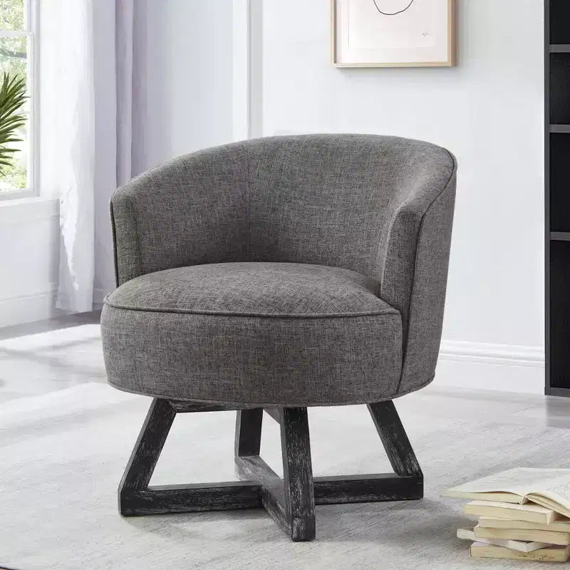 360 Swivel Linen Lounge Chair - Rubberwood Cross Base, Foam Fill, 300 lb Capacity, 29"H x 27"W x 26"D