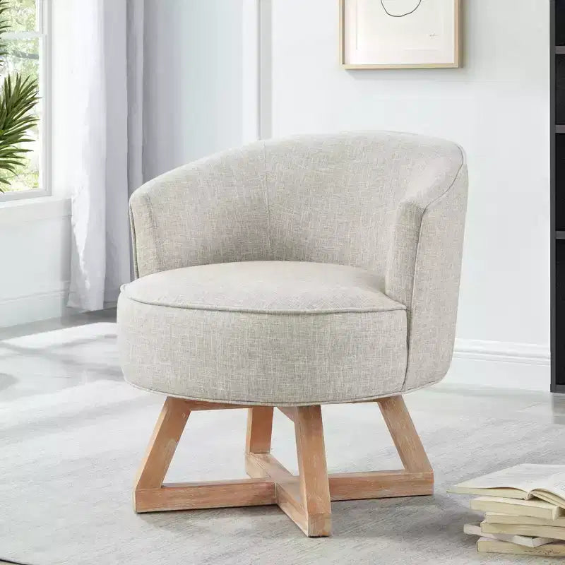 360 Swivel Linen Lounge Chair - Rubberwood Cross Base, Foam Fill, 300 lb Capacity, 29"H x 27"W x 26"D