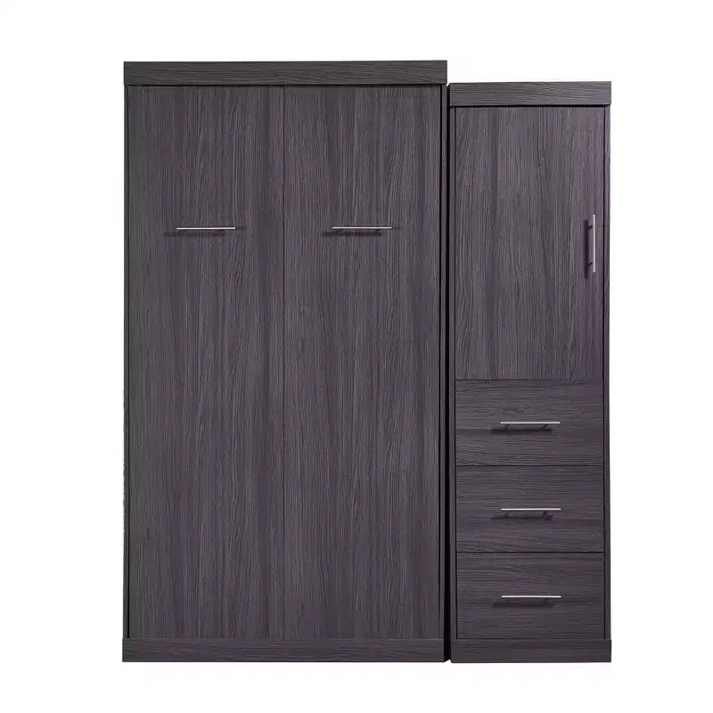 Wood Murphy Bed with Wardrobe and Drawers