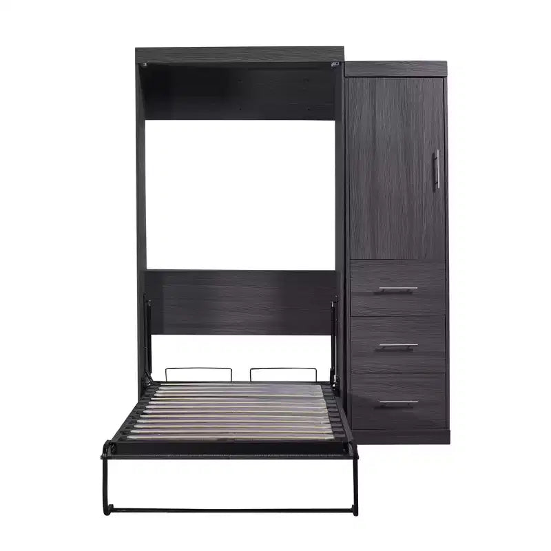 Wood Murphy Bed with Wardrobe and Drawers