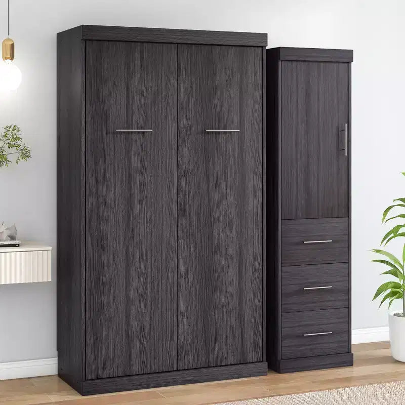 Wood Murphy Bed with Wardrobe and Drawers