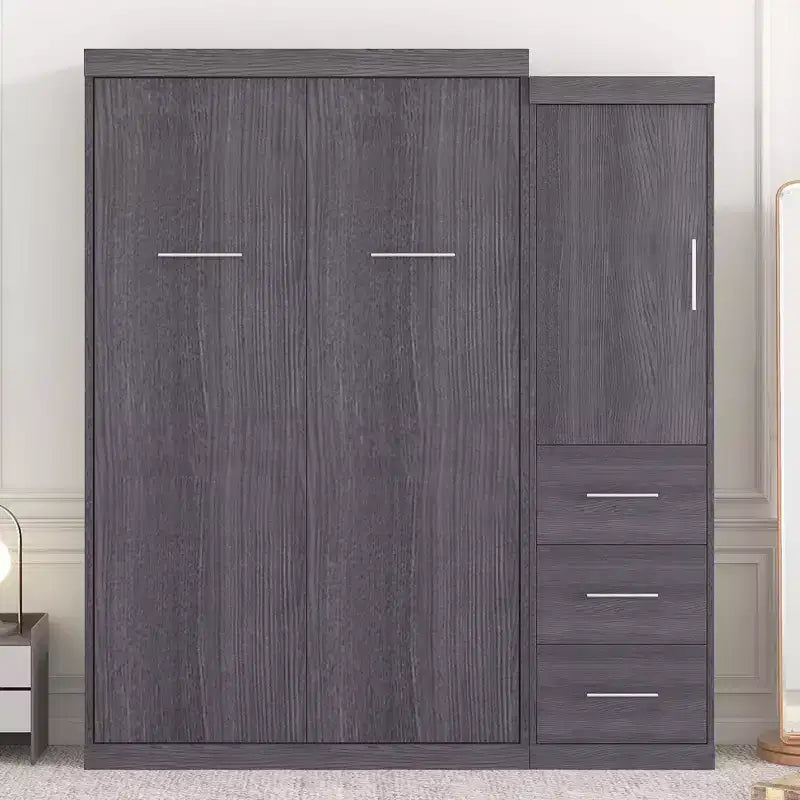 Wood Murphy Bed with Wardrobe and Drawers