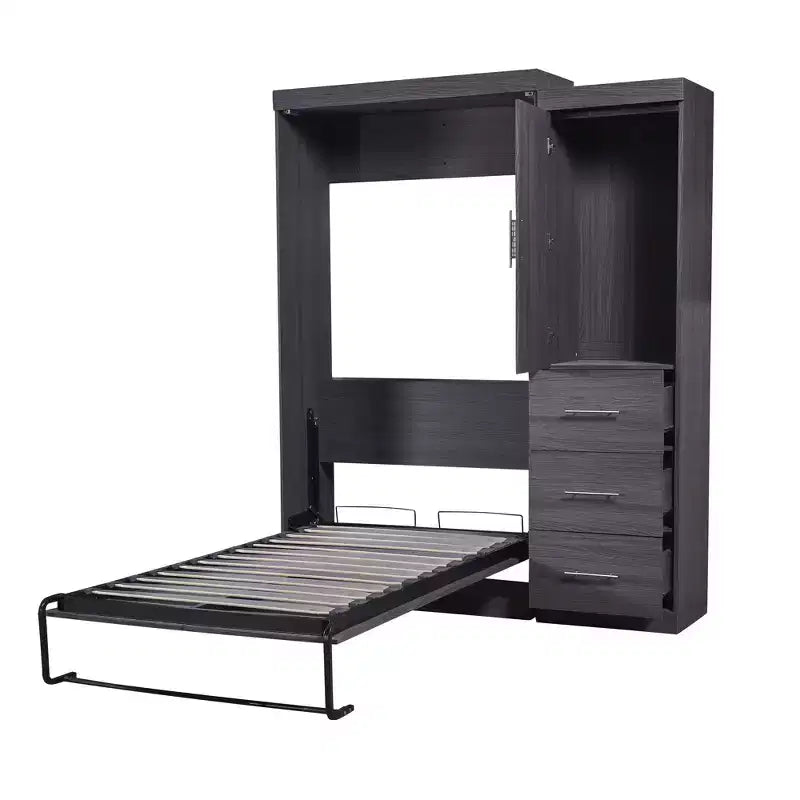 Wood Murphy Bed with Wardrobe and Drawers