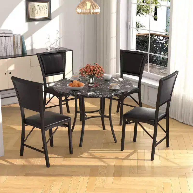36 Round Dining Table for 4, Faux Marble Bar Table Top with Metal Legs for Kitchen, Small Spaces