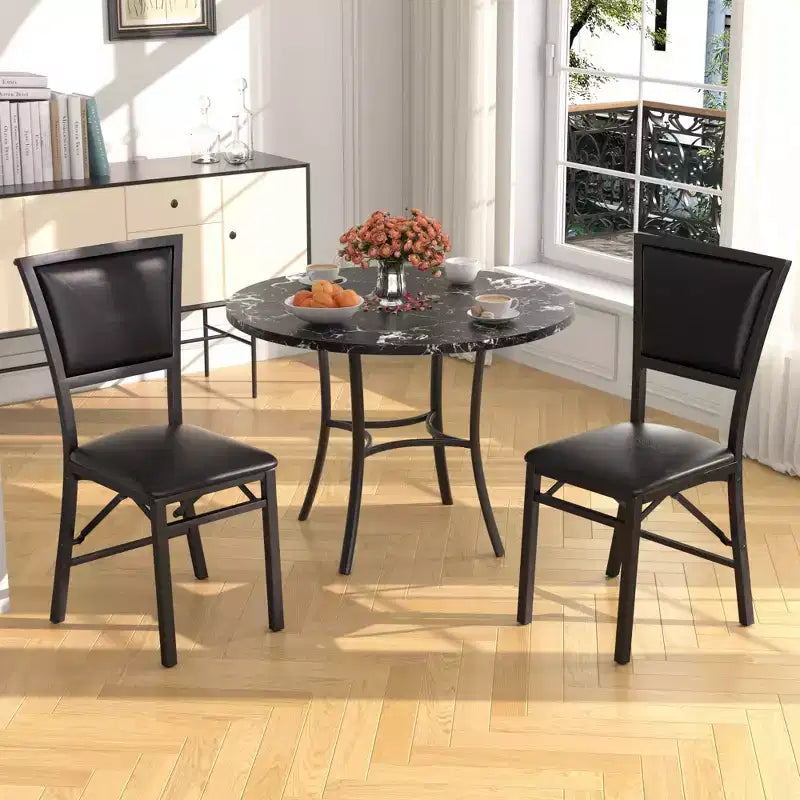 36 Round Dining Table for 4, Faux Marble Bar Table Top with Metal Legs for Kitchen, Small Spaces