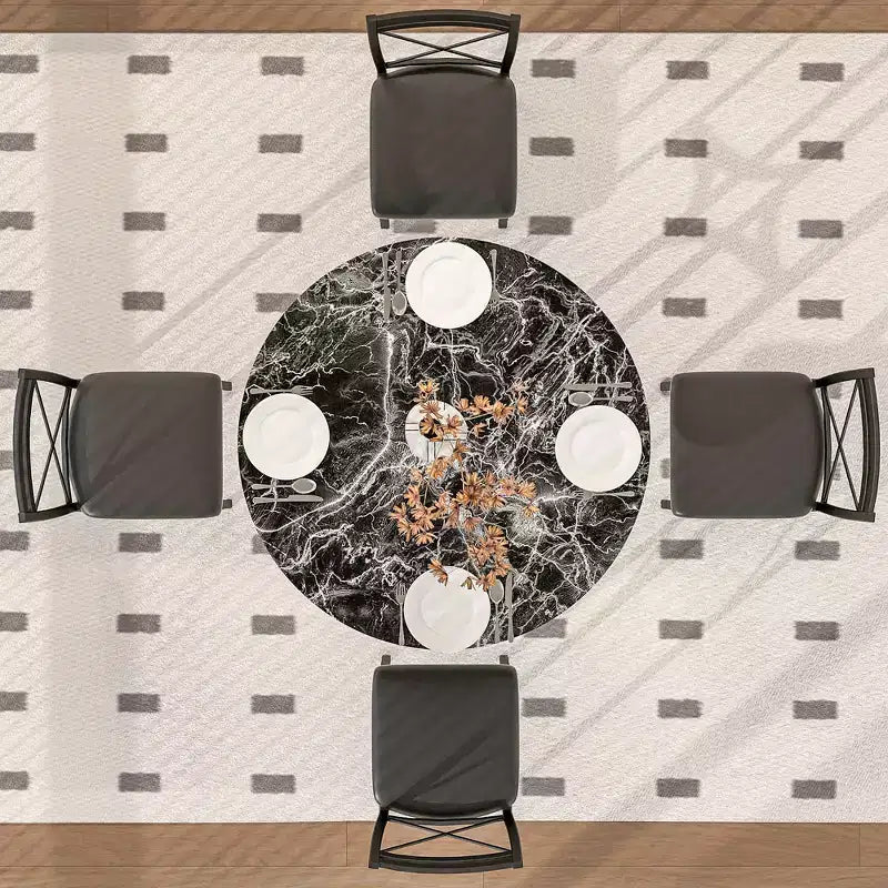 36 Round Dining Table for 4, Faux Marble Bar Table Top with Metal Legs for Kitchen, Small Spaces