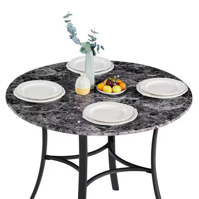 36 Round Dining Table for 4, Faux Marble Bar Table Top with Metal Legs for Kitchen, Small Spaces