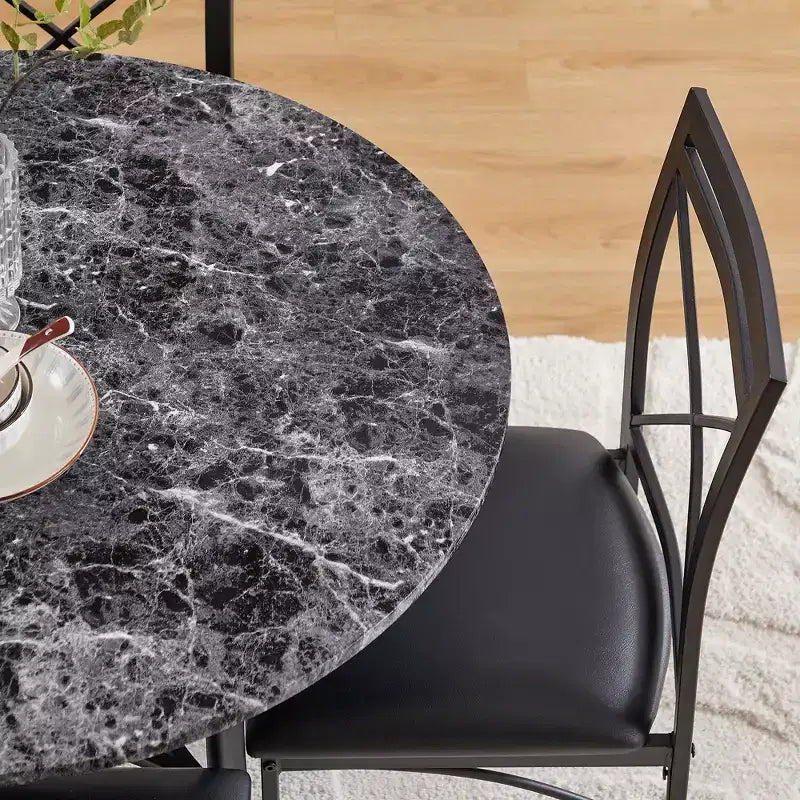 36 Round Dining Table for 4, Faux Marble Bar Table Top with Metal Legs for Kitchen, Small Spaces