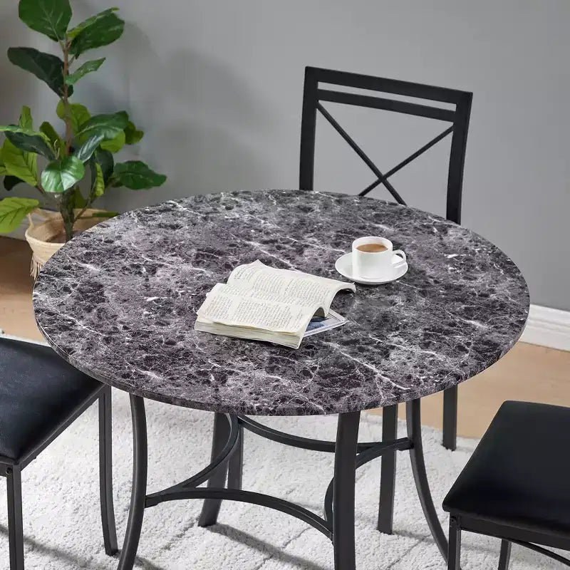 36 Round Dining Table for 4, Faux Marble Bar Table Top with Metal Legs for Kitchen, Small Spaces
