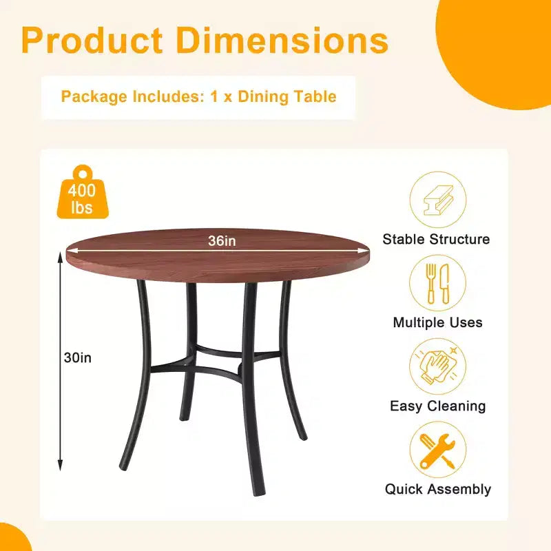 36 Round Dining Table for 4, Faux Marble Bar Table Top with Metal Legs for Kitchen, Small Spaces