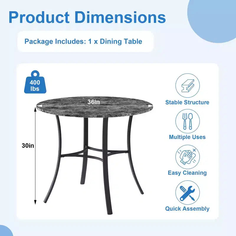 36 Round Dining Table for 4, Faux Marble Bar Table Top with Metal Legs for Kitchen, Small Spaces