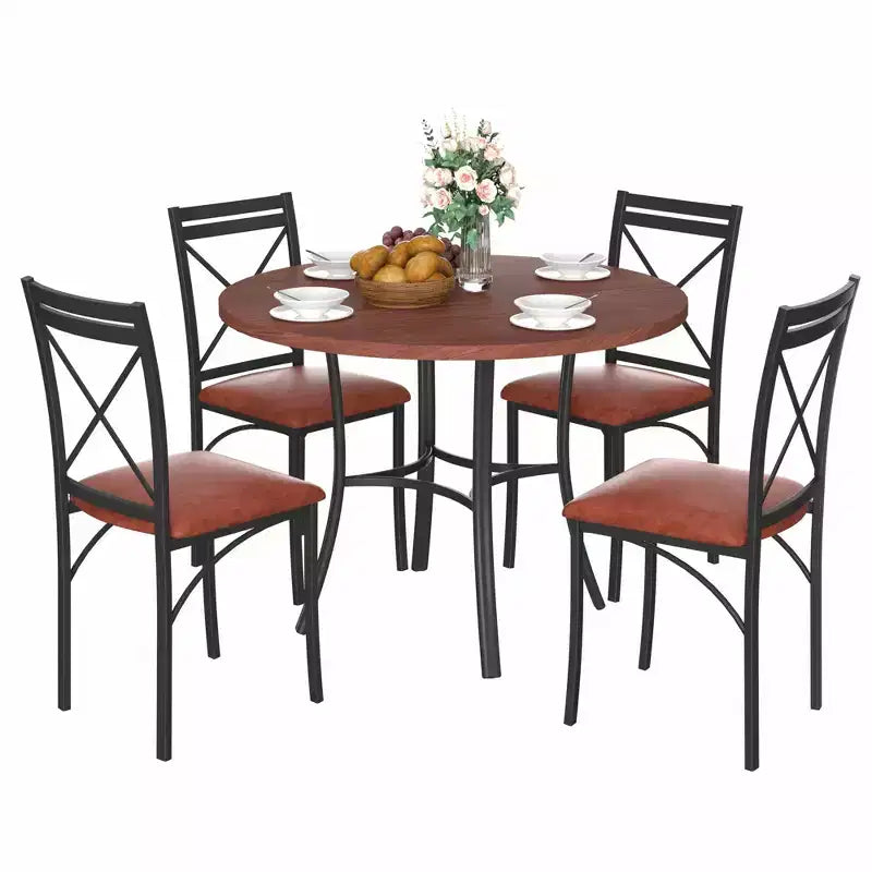 36 Round Dining Table for 4, Faux Marble Bar Table Top with Metal Legs for Kitchen, Small Spaces