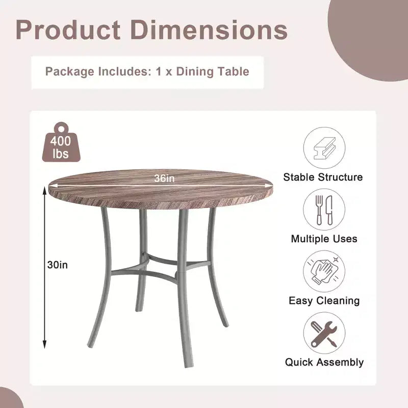 36 Round Dining Table for 4, Faux Marble Bar Table Top with Metal Legs for Kitchen, Small Spaces