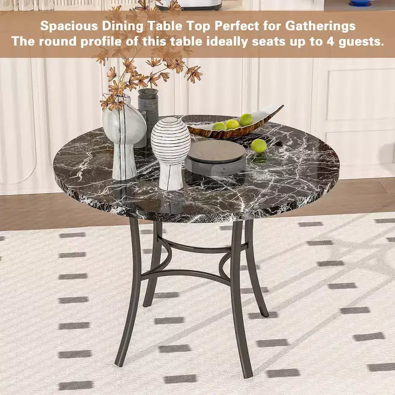 36 Round Dining Table for 4, Faux Marble Bar Table Top with Metal Legs for Kitchen, Small Spaces