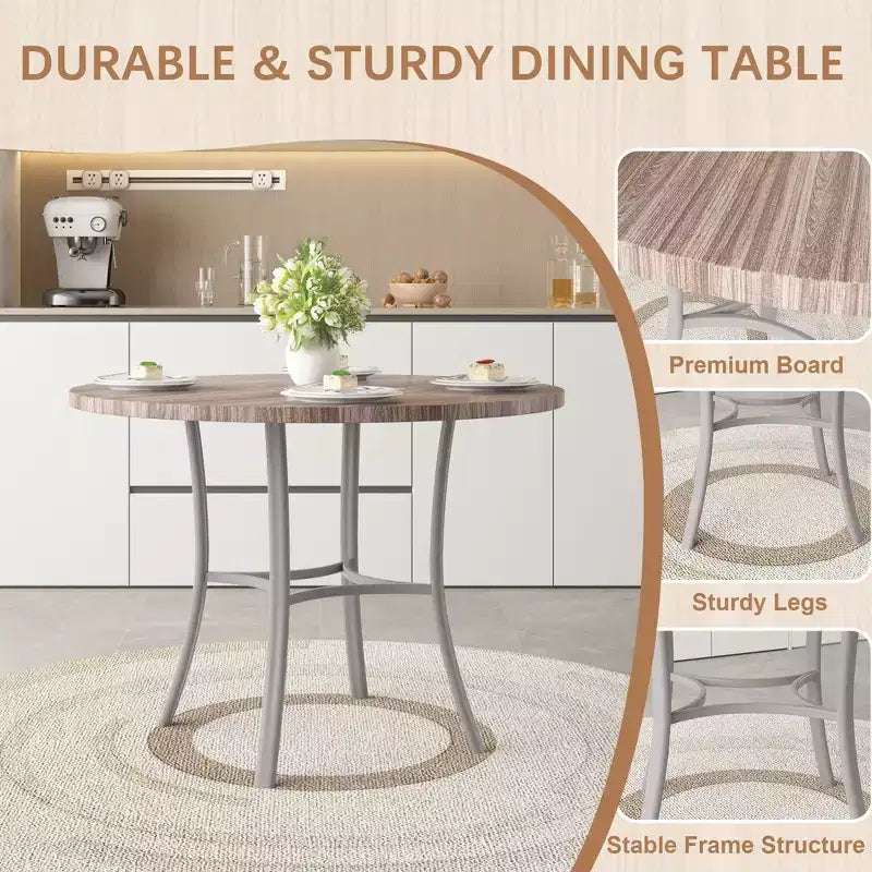 36 Round Dining Table for 4, Faux Marble Bar Table Top with Metal Legs for Kitchen, Small Spaces