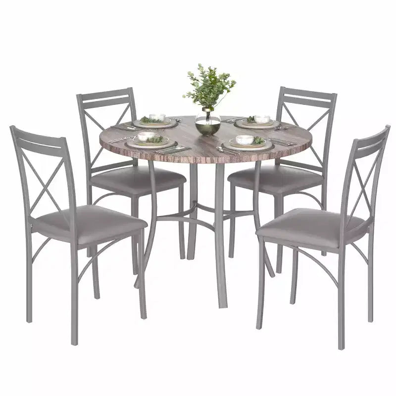 36 Round Dining Table for 4, Faux Marble Bar Table Top with Metal Legs for Kitchen, Small Spaces
