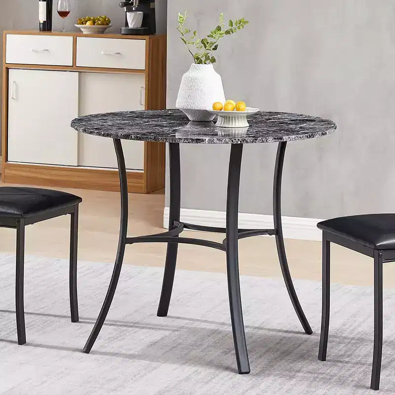 36 Round Dining Table for 4, Faux Marble Bar Table Top with Metal Legs for Kitchen, Small Spaces