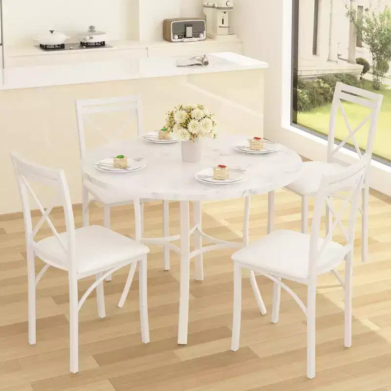 36 Round Dining Table for 4, Faux Marble Bar Table Top with Metal Legs for Kitchen, Small Spaces