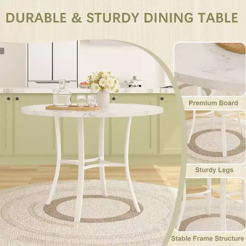 36 Round Dining Table for 4, Faux Marble Bar Table Top with Metal Legs for Kitchen, Small Spaces