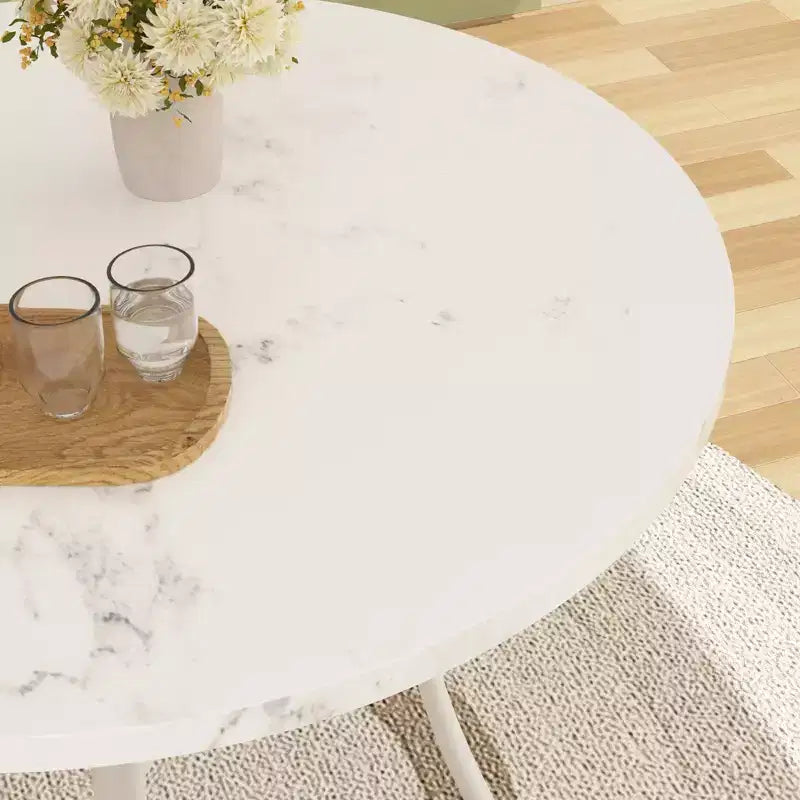 36 Round Dining Table for 4, Faux Marble Bar Table Top with Metal Legs for Kitchen, Small Spaces