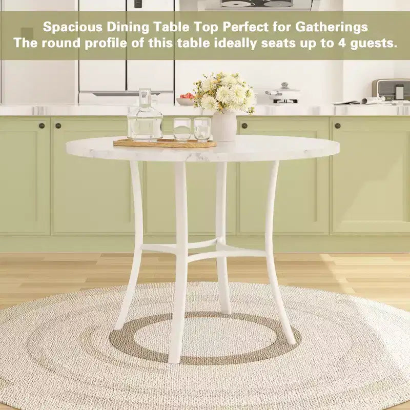 36 Round Dining Table for 4, Faux Marble Bar Table Top with Metal Legs for Kitchen, Small Spaces