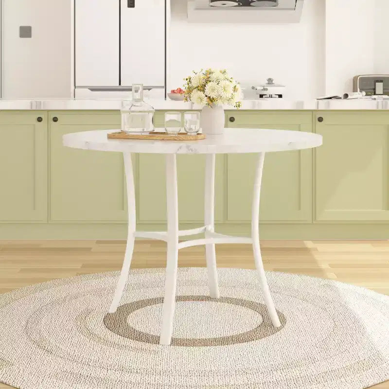 36 Round Dining Table for 4, Faux Marble Bar Table Top with Metal Legs for Kitchen, Small Spaces