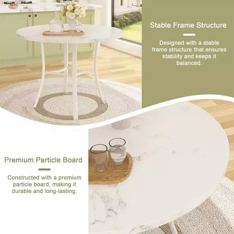 36 Round Dining Table for 4, Faux Marble Bar Table Top with Metal Legs for Kitchen, Small Spaces
