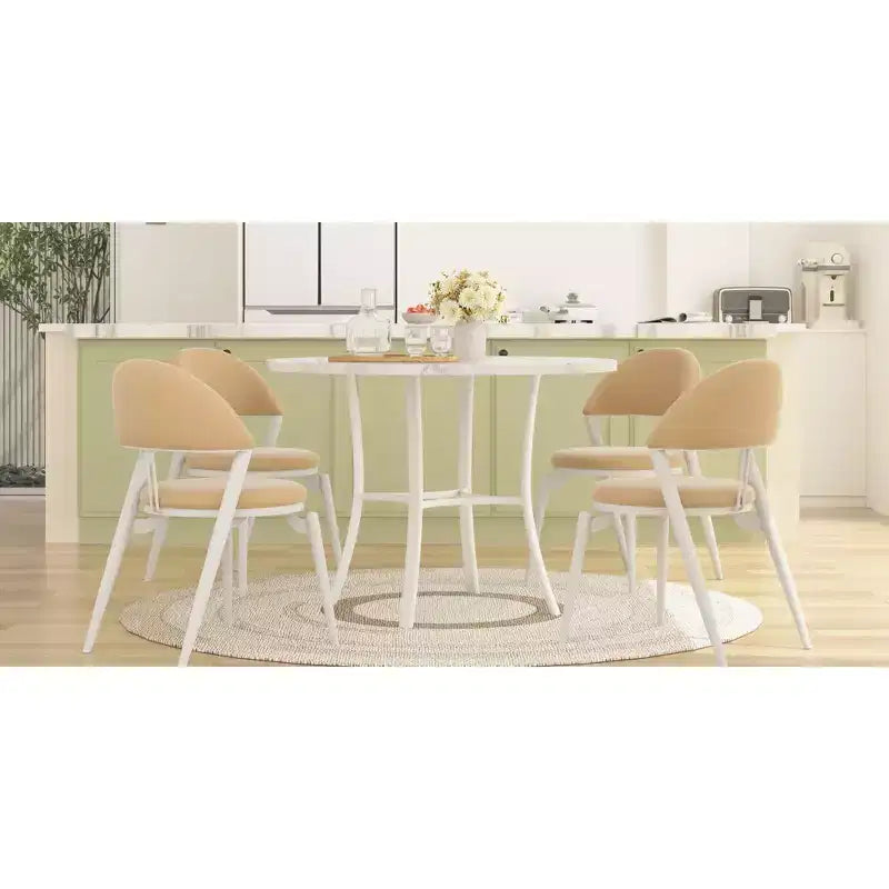 36 Round Dining Table for 4, Faux Marble Bar Table Top with Metal Legs for Kitchen, Small Spaces