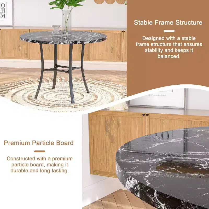 36 Round Dining Table for 4, Faux Marble Bar Table Top with Metal Legs for Kitchen, Small Spaces