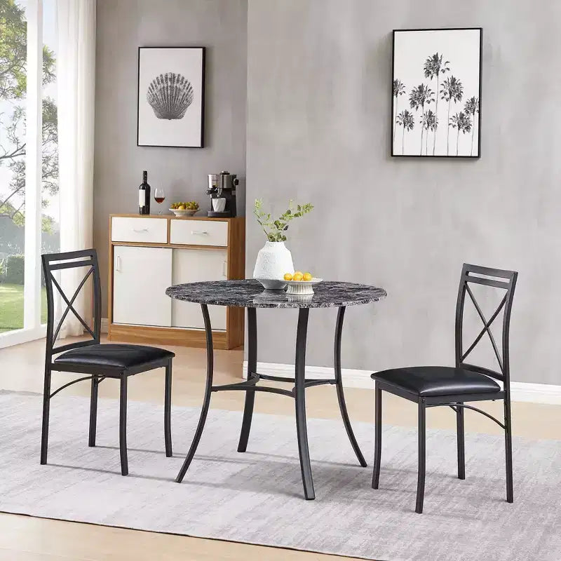 36 Round Dining Table for 4, Faux Marble Bar Table Top with Metal Legs for Kitchen, Small Spaces