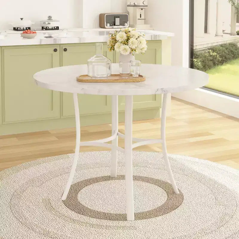 36 Round Dining Table for 4, Faux Marble Bar Table Top with Metal Legs for Kitchen, Small Spaces