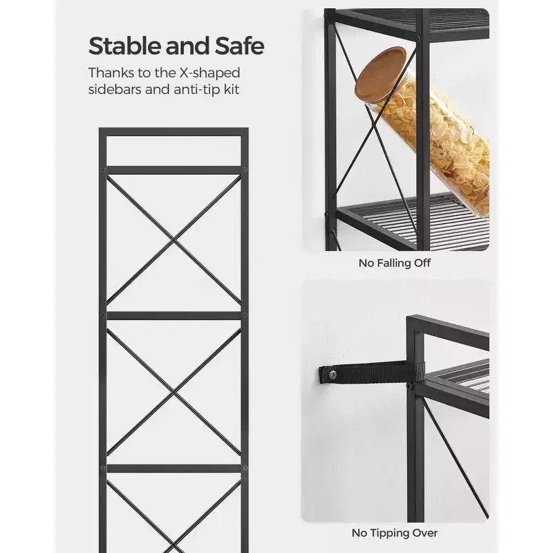 5-Tier Metal Storage Rack, Shelving Unit with X Side Frames, Dense Mesh, 12.6 x 15.7 x 57.3 Inches, Ink Black
