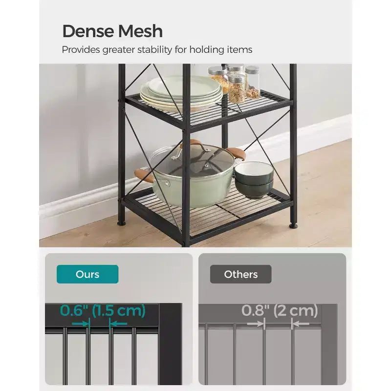 5-Tier Metal Storage Rack, Shelving Unit with X Side Frames, Dense Mesh, 12.6 x 15.7 x 57.3 Inches, Ink Black