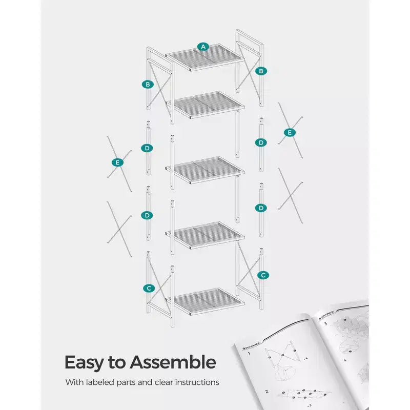 5-Tier Metal Storage Rack, Shelving Unit with X Side Frames, Dense Mesh, 12.6 x 15.7 x 57.3 Inches, Ink Black