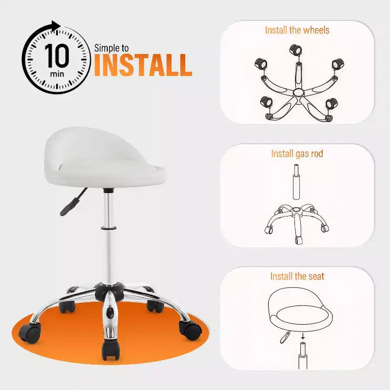 Salon Chair Height Adjustable Rolling Stool Swivel Spa Chair with Comfortable PU Leather Seat & Chrome-Plated Metal Base