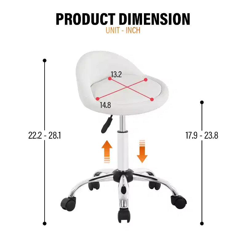 Salon Chair Height Adjustable Rolling Stool Swivel Spa Chair with Comfortable PU Leather Seat & Chrome-Plated Metal Base