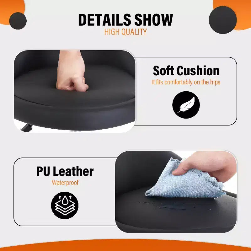 Salon Chair Height Adjustable Rolling Stool Swivel Spa Chair with Comfortable PU Leather Seat & Chrome-Plated Metal Base