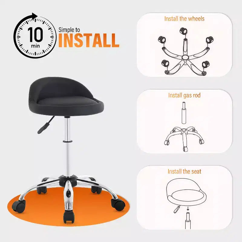 Salon Chair Height Adjustable Rolling Stool Swivel Spa Chair with Comfortable PU Leather Seat & Chrome-Plated Metal Base