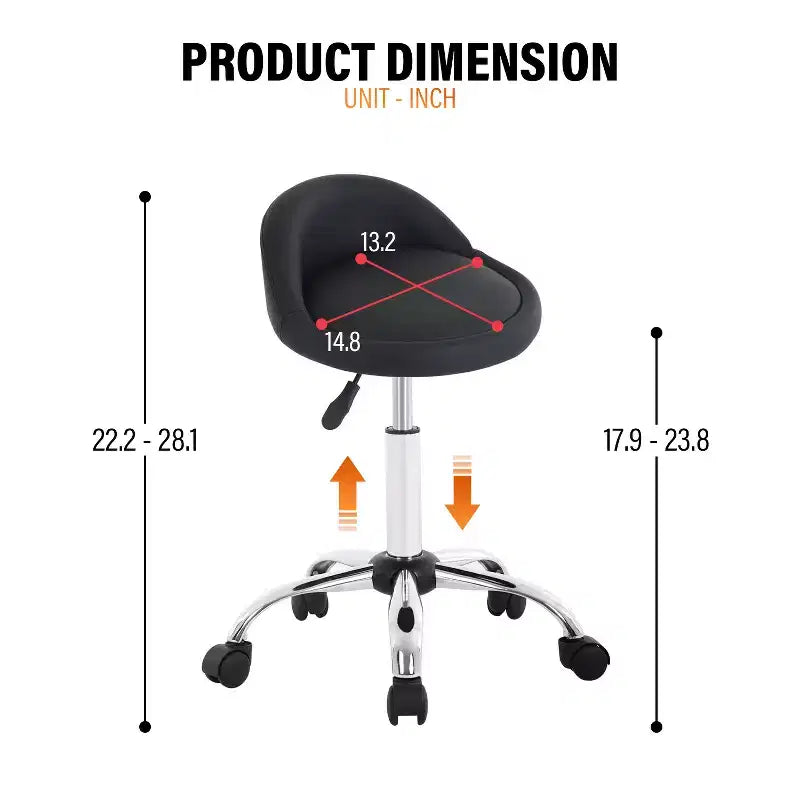 Salon Chair Height Adjustable Rolling Stool Swivel Spa Chair with Comfortable PU Leather Seat & Chrome-Plated Metal Base