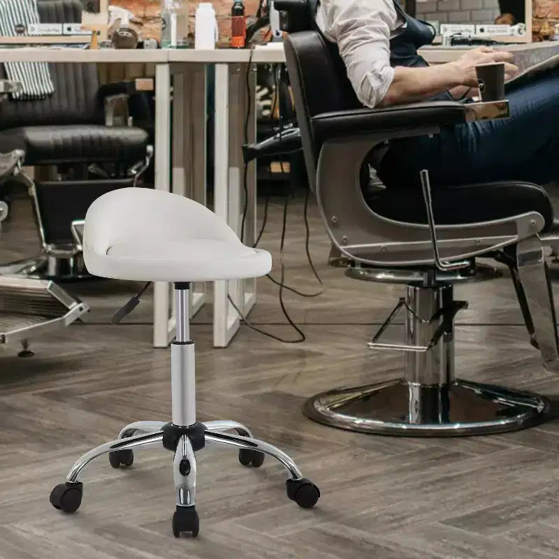 Salon Chair Height Adjustable Rolling Stool Swivel Spa Chair with Comfortable PU Leather Seat & Chrome-Plated Metal Base